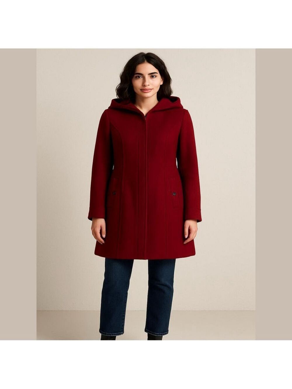 Vintage Wool Pea Coat London Fog Red Hooded Jacket 90s 80s dress coat